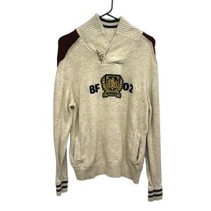 Born Fly Shawl Collar Sweater L Beige Burgundy‎ Knit Y2K Retro Streetwear Fall